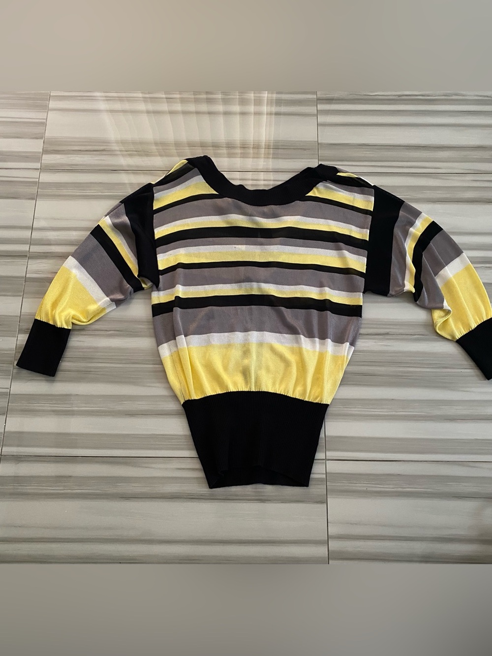 Guess Striped Yellow and Gray Women's Sweater